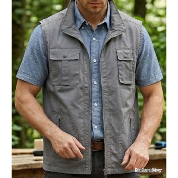 Gilet homme MAYFLOWER SE1022G gris en coton le confort multipoches