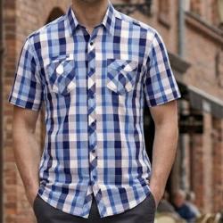 Chemise manches courtes Winchester Tillman2 coupe ajust&eacute;e &agrave; carreaux bleu marine