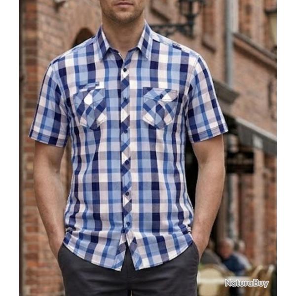 Chemise manches courtes Winchester Tillman2 coupe ajust�e � carreaux bleu marine
