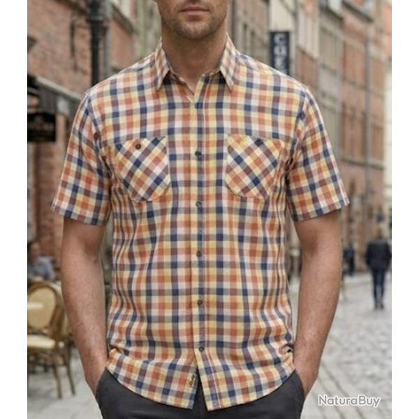 Chemise manches courtes Winchester Topeka1 en coton � carreaux Corail et Bleu