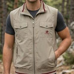 WINCHESTER WE1213B Gilet sans manches beige finitions tricot et poches zipp&eacute;es