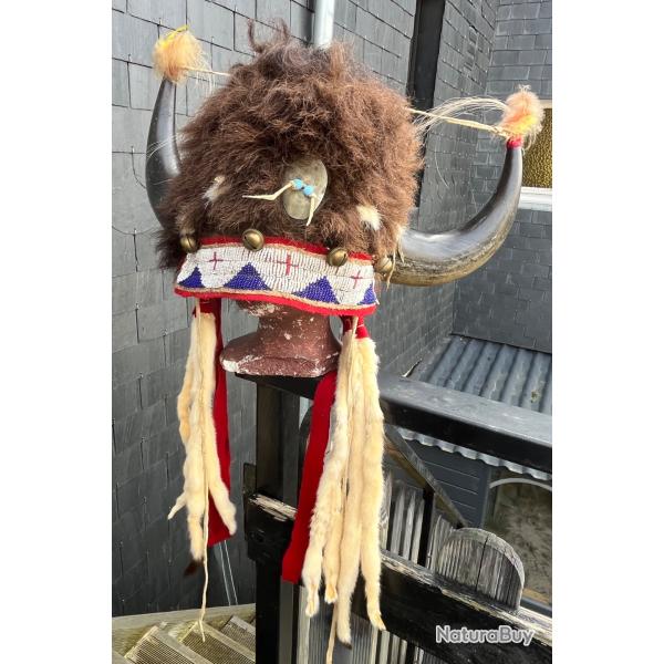 Grosse coiffe bison indiens des plaines sioux cheyenne seedbeads