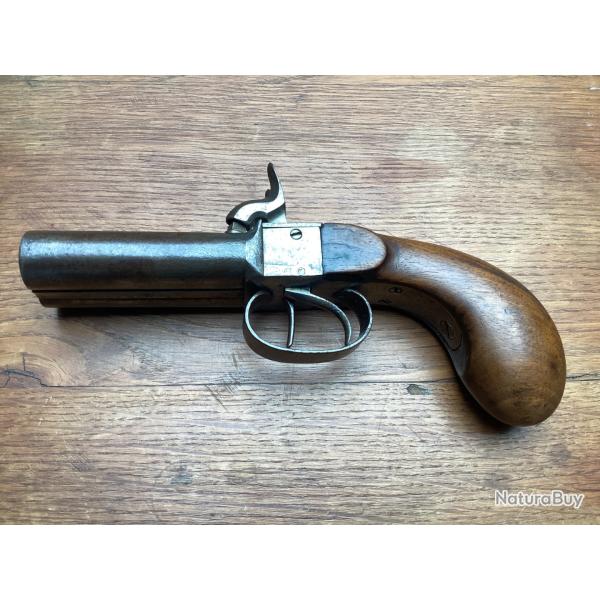 Pistolet � coffre double canons � percussion 14mm