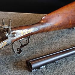 Fusil juxtapos&eacute; Li&eacute;gois calibre 16 &agrave; broche de luxe enti&egrave;rement grav&eacute; de sc&egrave;ne d'animaux et dor&eacute;