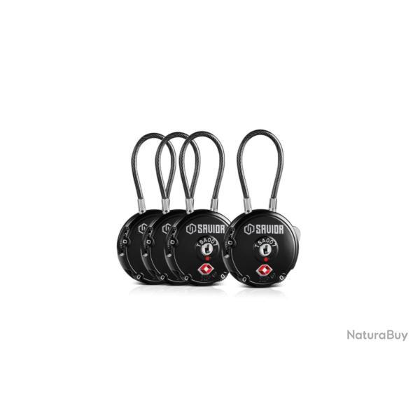 Savior Lot de 4 Cadenas � Cable Noir (TSA)