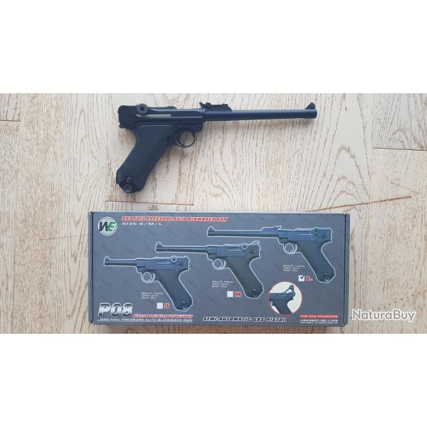 replique P08 long blowback gas full metal 6mm air soft