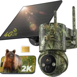 Cam&eacute;ra de Chasse Solaire Vision Nuit 4G LTE Batterie 5000mAh avec PTZ SIM 360&deg; D&eacute;tecteur Mouvement