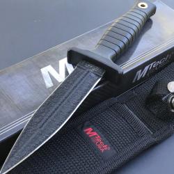 POIGNARD DAGUE DOUBLE TRANCHANT BLACK TACTICAL MTECH Lame Acier 440 Manche ABS Etui Nylon