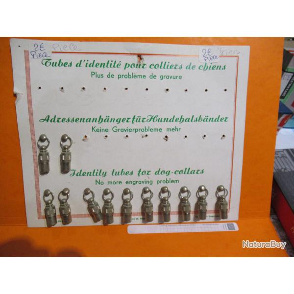 TUBES d'identit� pour colliers de chiens ,en 12 pieces