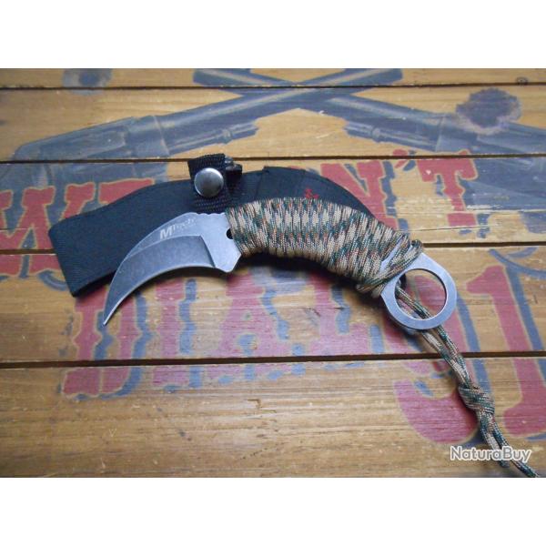 Couteau de Cou Karambit Mtech Lame Acier 440 Manche Paracorde Etui Nylon