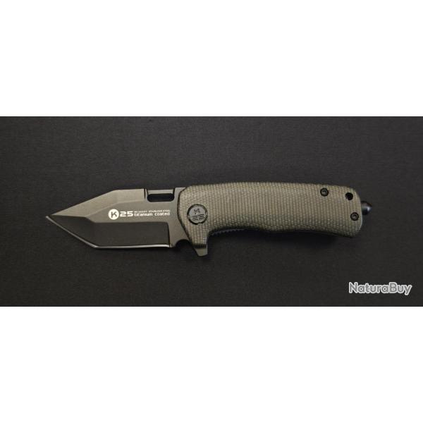 K25 25237 Couteau pliant micarta noir lame 6,5 cm - Brise vitre