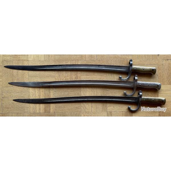 Lot de 3 Ba�onnettes Chassepot 1866 sans fourreaux. France (L0)