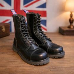 Rangers Invaders Type Anglaises Chaussures militaires coqu&eacute;es cuir noir