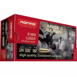 MUNITION NORMA RANGE TRAINING 9MM LUGER 124G