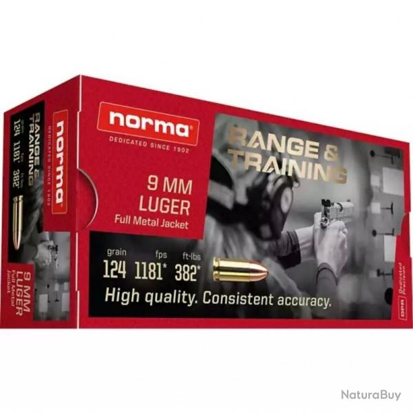 MUNITION NORMA RANGE TRAINING 9MM LUGER 124G