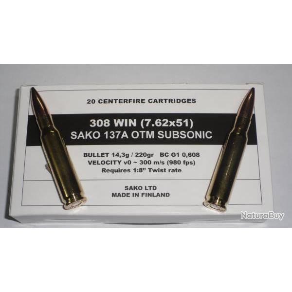 MUNITION SAKO 308 SUBSONIC 220GR/14.3G