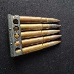 lame ou clip anglais avec 5 munitions d'&eacute;poque 303 inch british neutralis&eacute; t&ecirc;te d'origine nickl&eacute;