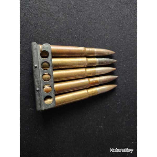 lame ou clip anglais avec 5 munitions d'�poque 303 inch british neutralis� t�te d'origine nickl�