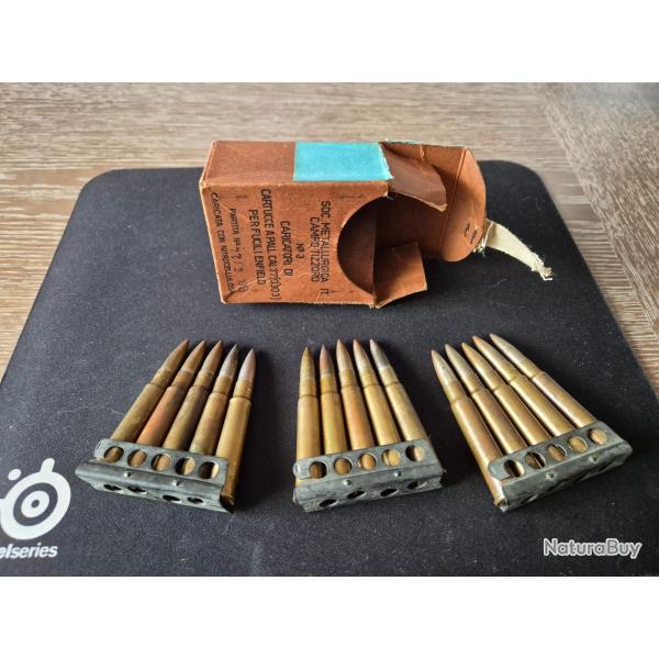 boite 303 british et 15 munitions d'�poque ww1 ou 2 sur lame, t�te, �tuis et amorce d'origine