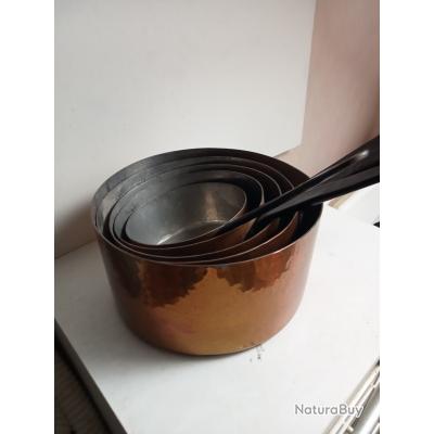Superbe Lot De 5 Casseroles En Cuivre Martelé étamé – Fabrication Française