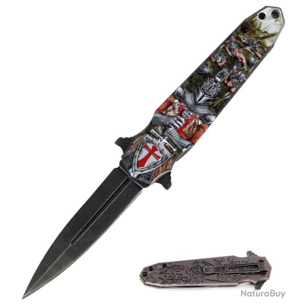 Couteau  pliant Templier en relief  lame de 9 cm