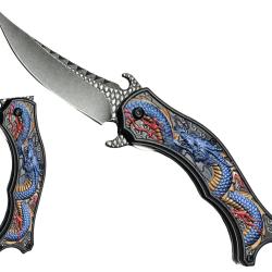Couteau  pliant Dragon Chinois en relief  lame de 8 cm