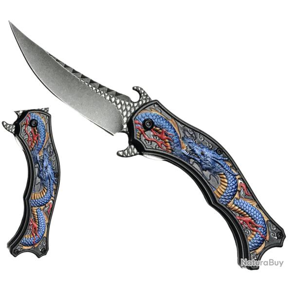 Couteau  pliant Dragon Chinois en relief  lame de 8 cm