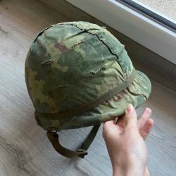 Casque US M1 complet avec couvre casque ERDL Vietnam - nominatif