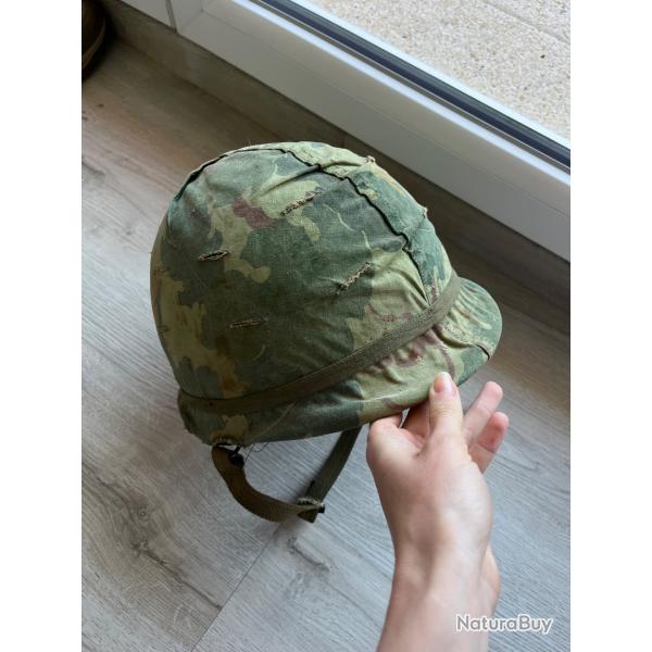 Casque US M1 complet avec couvre casque ERDL Vietnam - nominatif