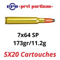Vente group&eacute;e - Pack de 100 cartouches PPU - Cal. 7x64 - 173grs SP