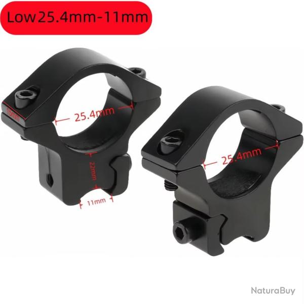Colliers/Anneaux 11mm Rail Weaver/Picatinny BAS Large 15mm Diam�tre 25.4mm Lunette de Vis�e lampes