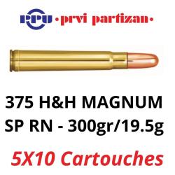 Prix de folie - Lot de 5 boites de 10 Cartouches PPU Calibre 375 H&H Mag SP RN 300grs