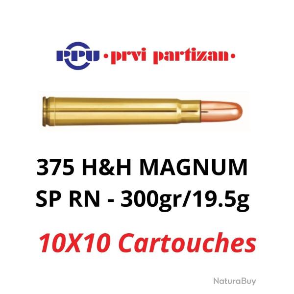 Prix de folie - Lot de 10 boites de 10 Cartouches PPU Calibre 375 H&H Mag SP RN 300grs