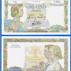 France 500 Francs 1942 La Paix Billet Frcs Frs Frc Grand Billet
