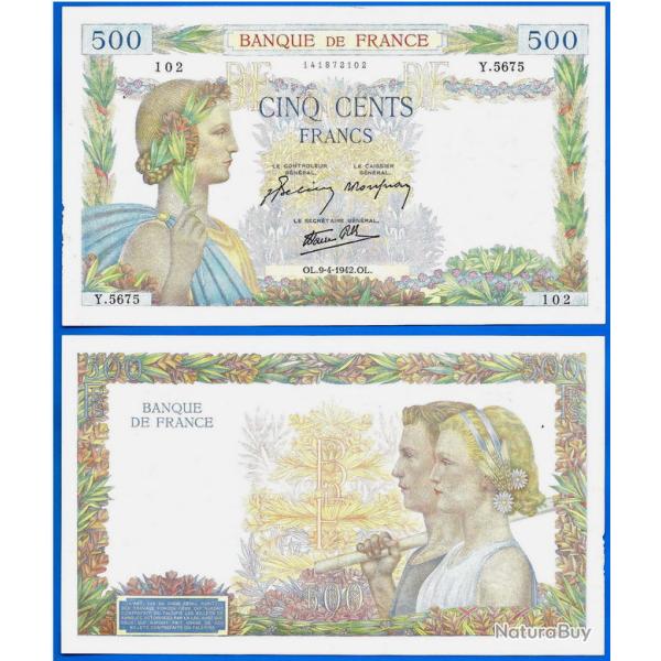 France 500 Francs 1942 La Paix Billet Frcs Frs Frc Grand Billet