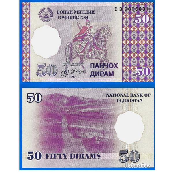 Tadjikistan 50 dirams 1999 NEUF Billet Cheval Cavalier