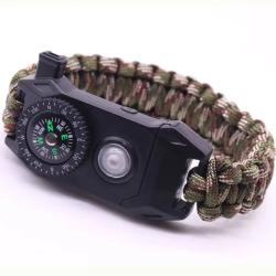 Bracelet Survie Outdoor Paracorde SOS Lampe LED Boussole Sifflet CAMOUFLAGE Secours Trekking