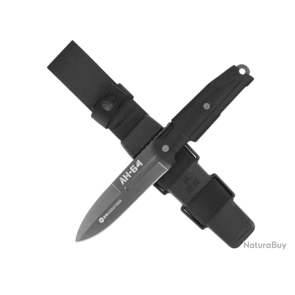 Couteau K25 RK 32392 AH-64 - manche caoutchouc noir - lame titane - acier 7Cr17Mov