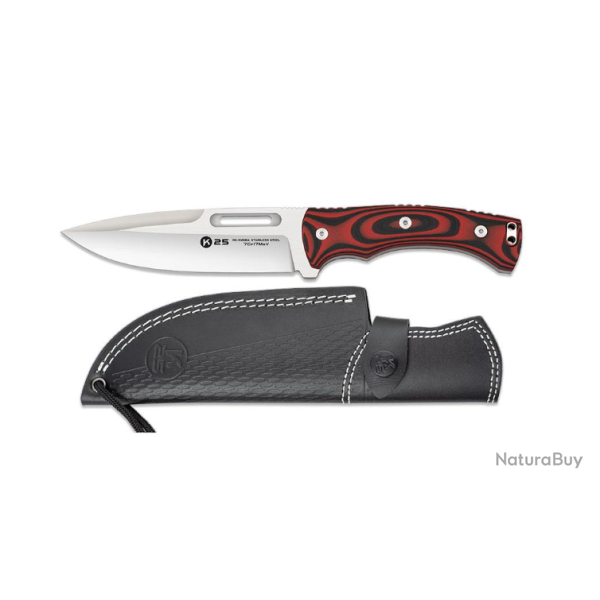 Couteau K25 tactique G10 rouge noir lame fixe - R�f. 32684