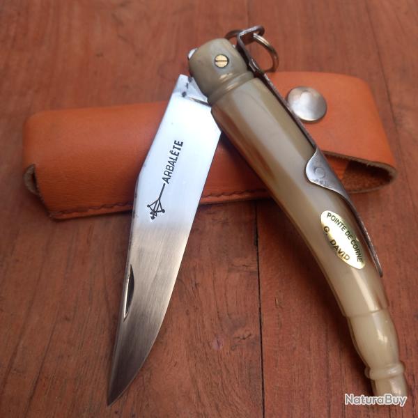 Joli Couteau � palme ARBALETE G.DAVID Manche en CORNE TALON CROTALE avec �tui en Cuir