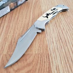 Couteau Pliant Deer Lockback | Lame Clip Point Acier Inoxydable | Manche Synthetic Cerf Illustration