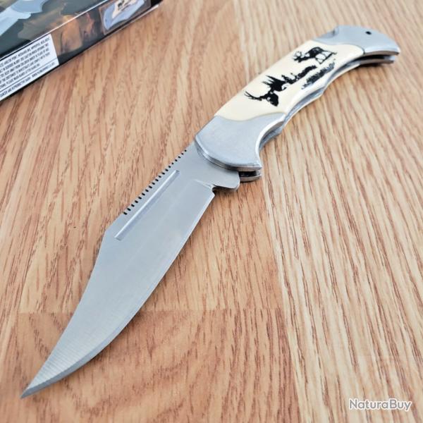 Couteau Pliant Deer Lockback | Lame Clip Point Acier Inoxydable | Manche Synthetic Cerf Illustration
