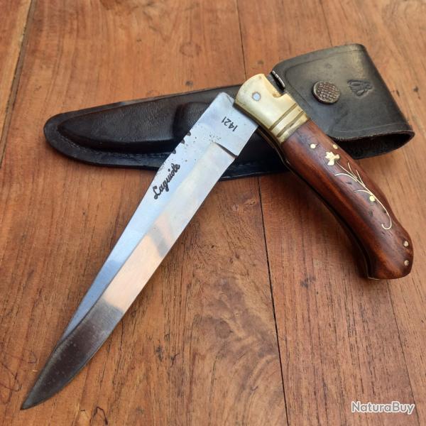 Couteau de Chasse DAGUE LAGUIOLE � la d estaing Manche en Bois avec �tui en cuir
