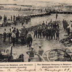 Carte postale de la Premi&egrave;re Guerre mondiale, bivouac allemand en Belgique -N&deg;7649