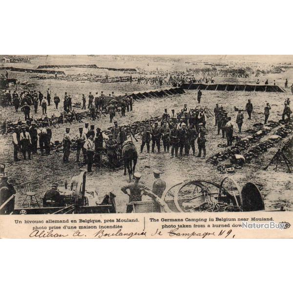 Carte postale de la Premi�re Guerre mondiale, bivouac allemand en Belgique -N�7649