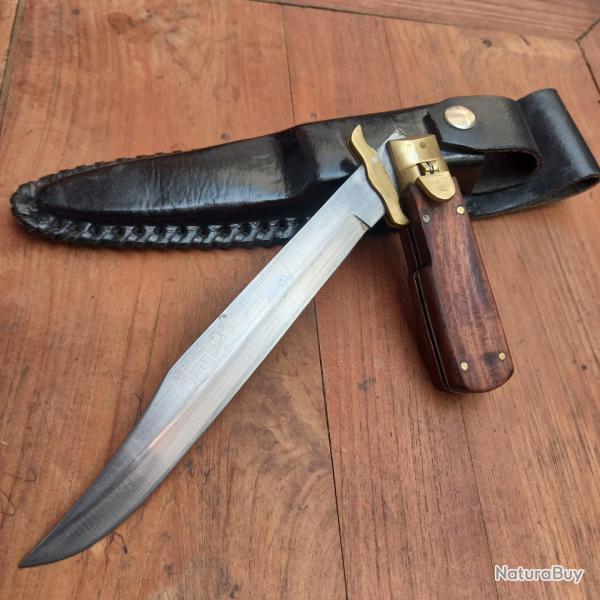 Ancien Couteau de Chasse DAGUE L�OPARD � la d estaing Manche en Bois avec �tui en cuir