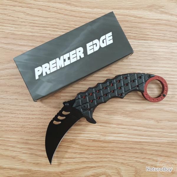 Couteau Karambit Red Shrub | Lame Hawkbill Acier Black | Manche Aluminum Black & Red Linerlock