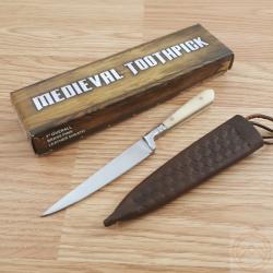 Couteau M&eacute;di&eacute;val Lame Acier Inox Manche Os Etui Cuir