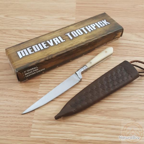 Couteau M�di�val Lame Acier Inox Manche Os Etui Cuir