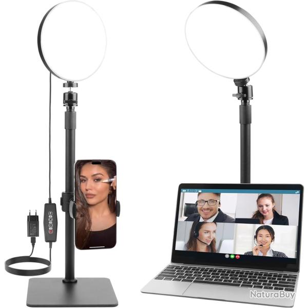 Lumi�re vid�o LED avec support pour t�l�phone portable, lampe vid�o avec 3 modes de couleur et 5 niv